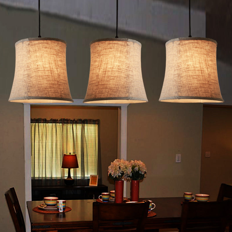 3 Lights Drum Cluster Pendant Classic Flaxen Fabric Ceiling Light with Round/Linear Canopy