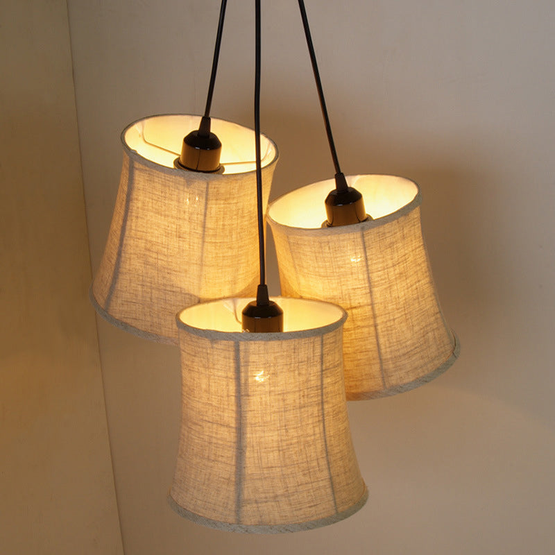 3 luces Drum Cluster Colgante Classic Flaxen Fabric Light con dosel redondo/lineal