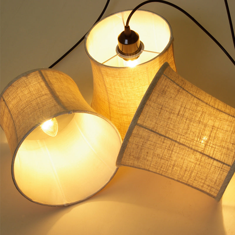 3 Lights Drum Cluster Pendant Classic Flaxen Fabric Ceiling Light with Round/Linear Canopy