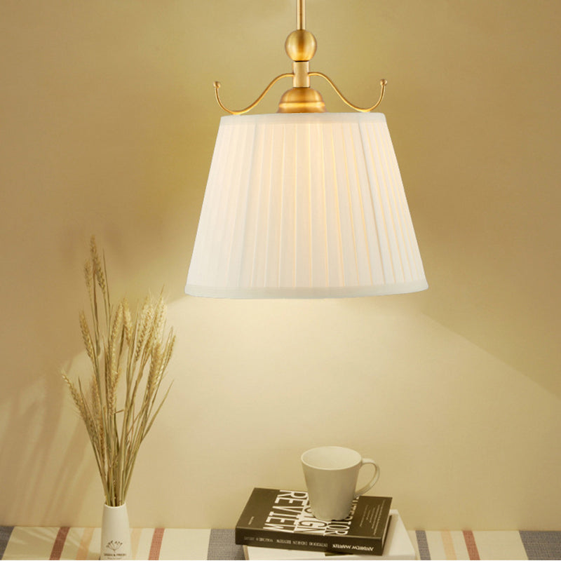 Fabric White Pendant Lamp Drum 1 Light Classic Chandelier Light Fixture for Dining Room, 11"/15" Wide