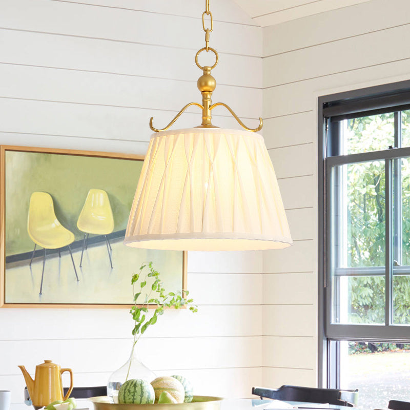 Fabric White Pendant Lamp Drum 1 Light Classic Chandelier Light Fixture for Dining Room, 11"/15" Wide