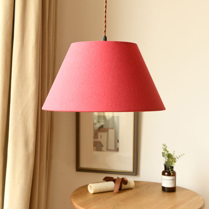 Classical Cone Pendant Lamp 1 Light Fabric Hanging Light Fixture in White/Coffee/Rose Red for Living Room