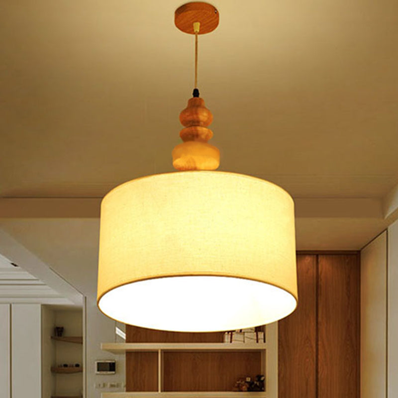 1 Light Ceiling Pendant Light Classic Drum White Fabric Hanging Lamp for Restaurant, 16" Wide