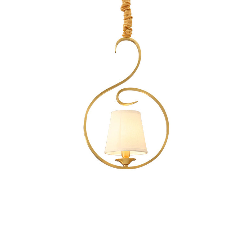 Traditional Cone Hanging Ceiling Light 1 Light Fabric Pendant Lighting in Gold for Living Room