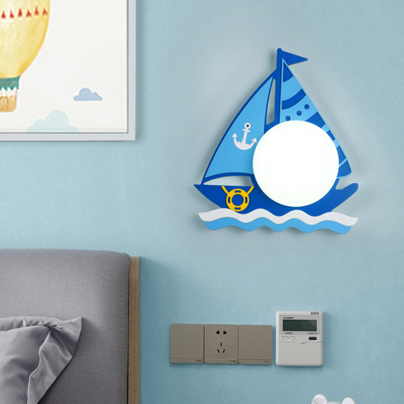 Plastic Round Shade LED Wall Lamp Cartoon Blue Wall Light Fixture for Kindergarten