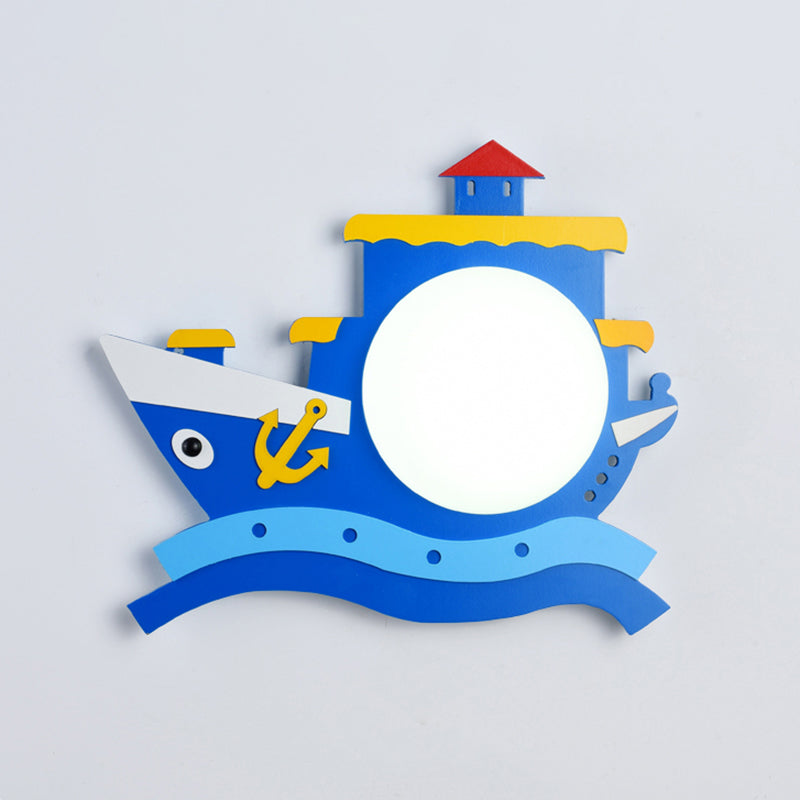 Plastic Round Shade LED Wall Lamp Cartoon Blue Wall Light Fixture for Kindergarten