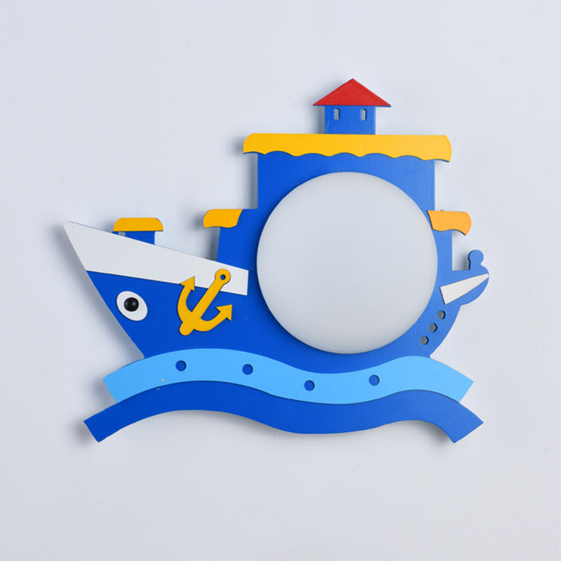 Plastic Round Shade LED Wall Lamp Cartoon Blue Wall Light Fixture for Kindergarten