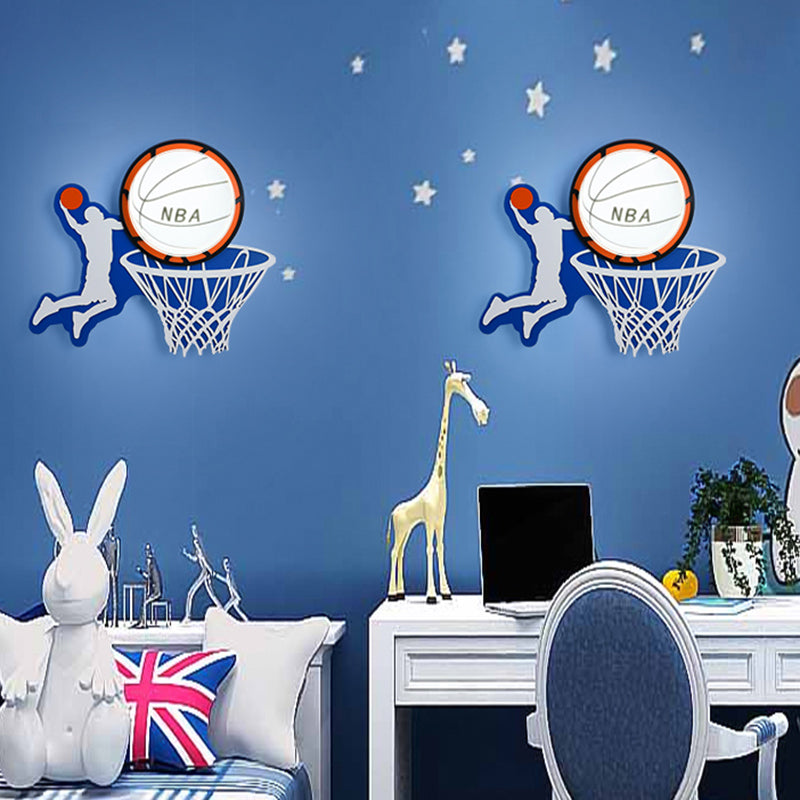 Plastic Round Shade LED Wall Lamp Cartoon Blue Wall Light Fixture for Kindergarten
