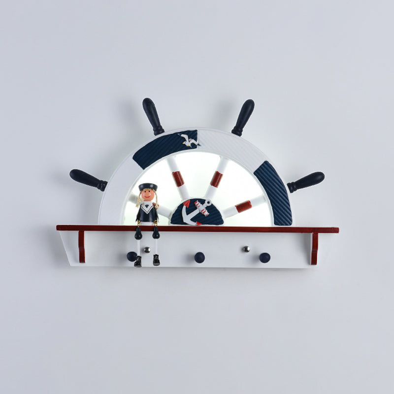 Plastic Round Shade LED Wall Lamp Cartoon Blue Wall Light Fixture for Kindergarten