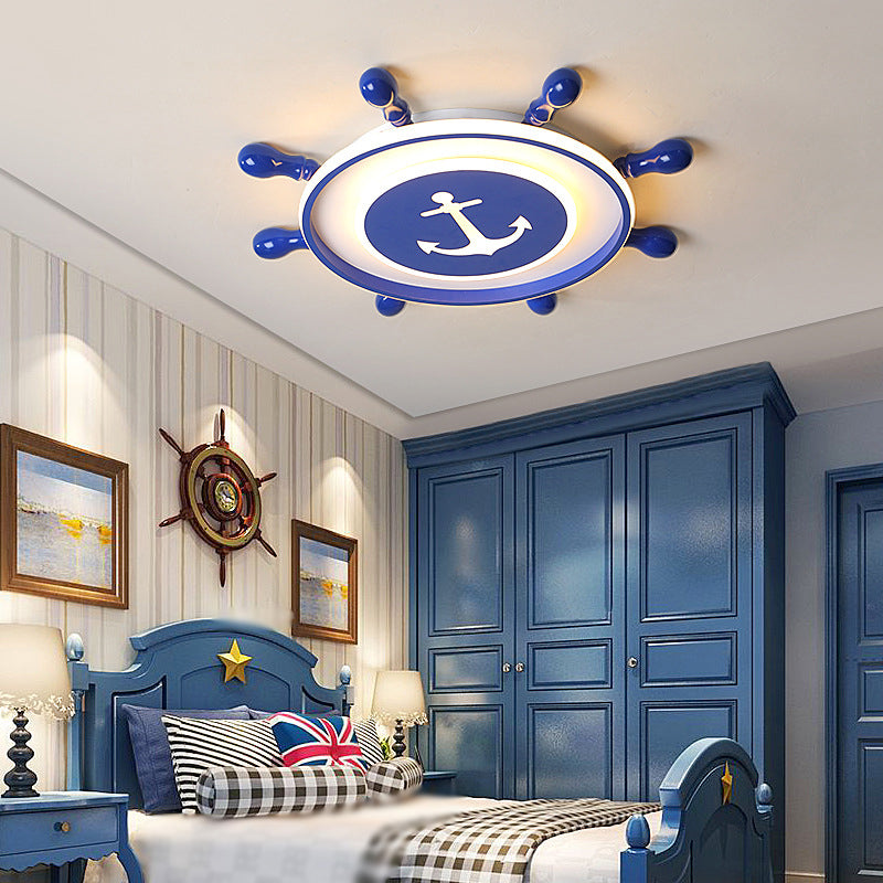 Blue Rudder Shaped LED Flush Mount Minimalist Metal Flushmount Ceiling Light for Child Room