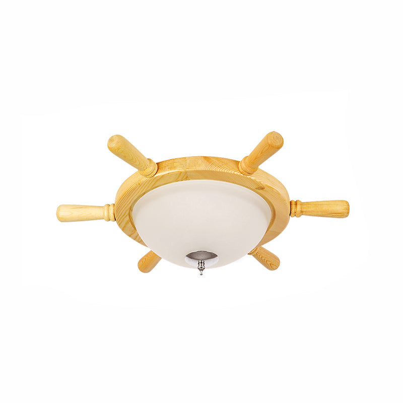 Rudder Shape Flush Light Kids Wooden Kindergarten LED Flush Ceiling Light Fixture