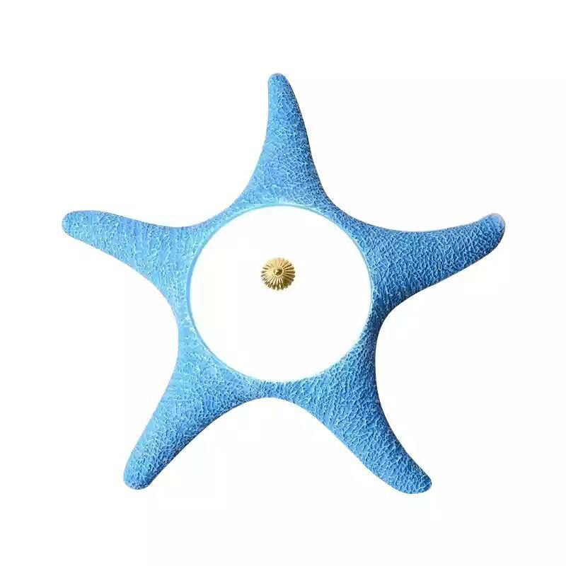 Starfish LED de jardin d'enfants Flush Mount Resin Kids Flushmount Ceiling Lighting with Dome Milky Glass Shade in Blue