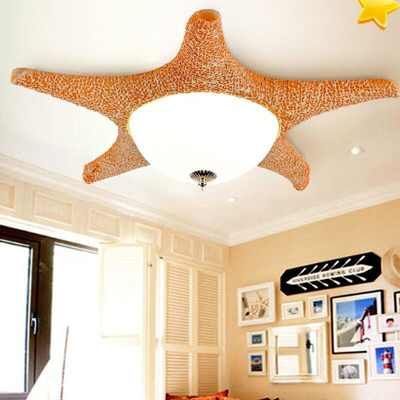 Starfish LED de jardin d'enfants Flush Mount Resin Kids Flushmount Ceiling Lighting with Dome Milky Glass Shade in Blue