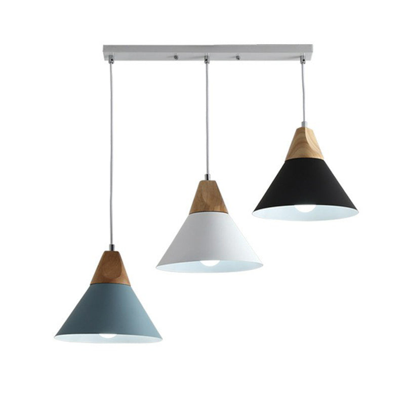 Metallic Conical Shade Hanging Light Noordse stijl 3 bollen hout multi -light hanger