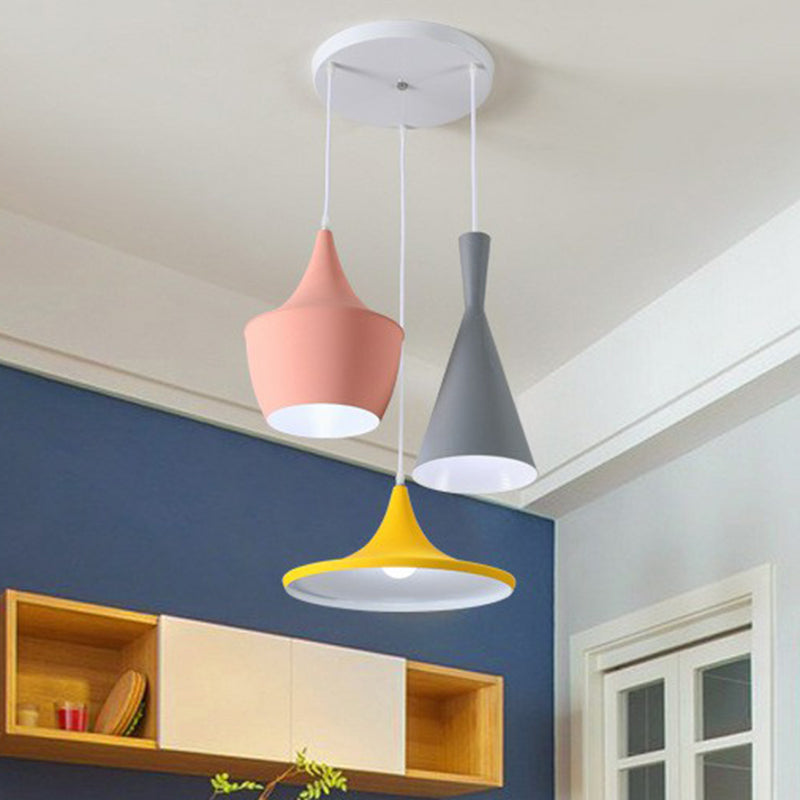 Illuminazione appesa ombreggiata Minimalistic Metallic 3 teste Multi-Light Pendente