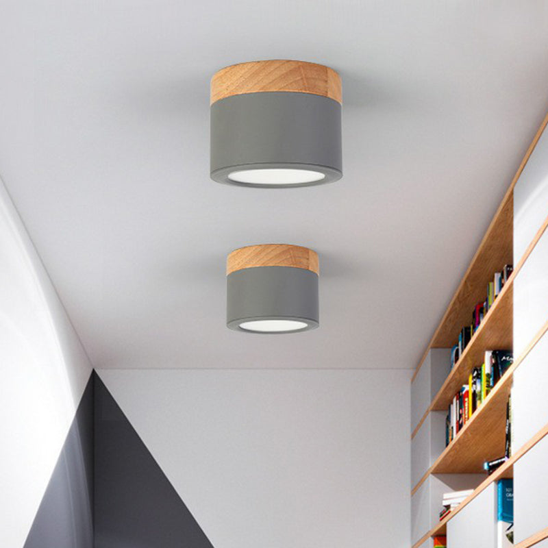 Metallic Cylindrical LED Flush Mount Macaron Flushmount Ceiling Light for Bedroom