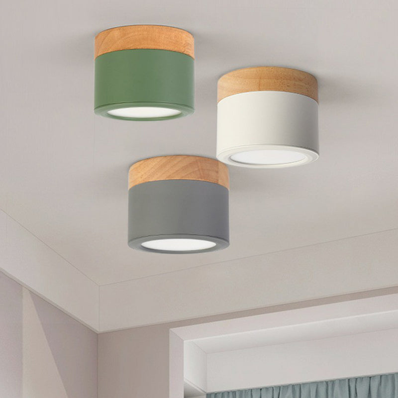 Metallic Cylindrical LED Flush Mount Macaron Flushmount Ceiling Light for Bedroom