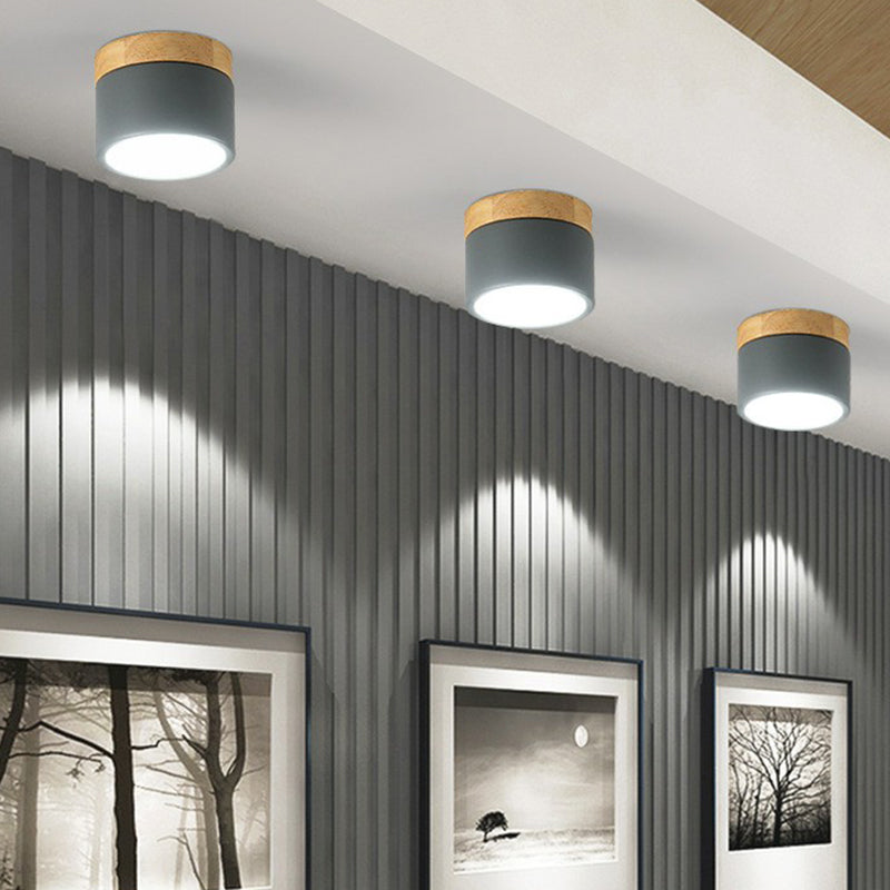 Metallic Cylindrical LED Flush Mount Macaron Flushmount Ceiling Light for Bedroom