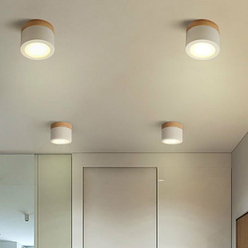 Metallic Cylindrical LED Flush Mount Macaron Flushmount Ceiling Light for Bedroom