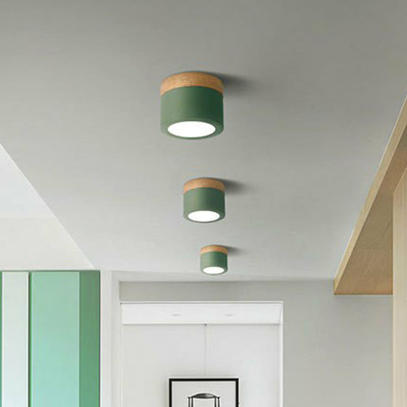 Metallic Cylindrical LED Flush Mount Macaron Flushmount Ceiling Light for Bedroom