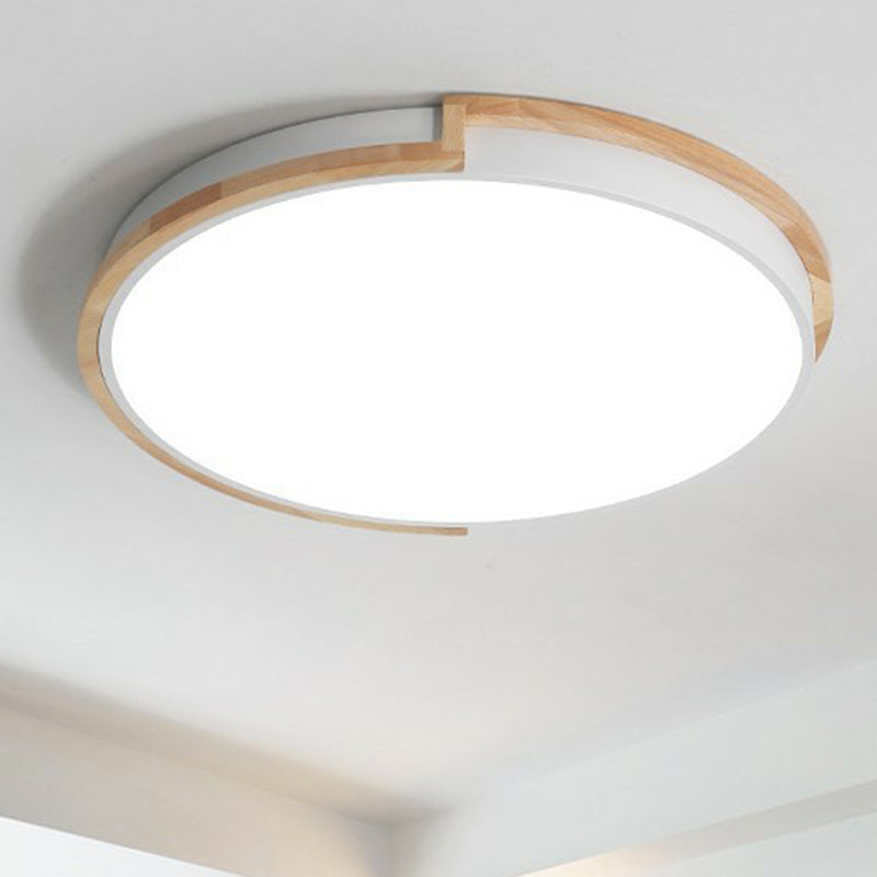 Circular LED Flush Mount Minimalist Acrylic Living Room Flushmount Ceiling Light with Wooden Frame