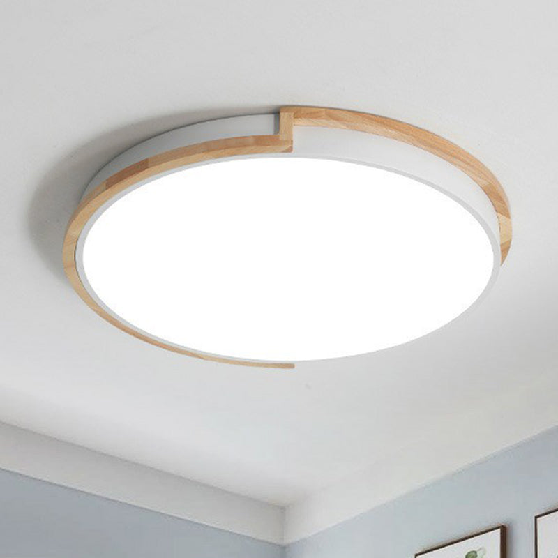 Circular LED Flush Mount Minimalist Acrylic Living Room Flushmount Ceiling Light with Wooden Frame