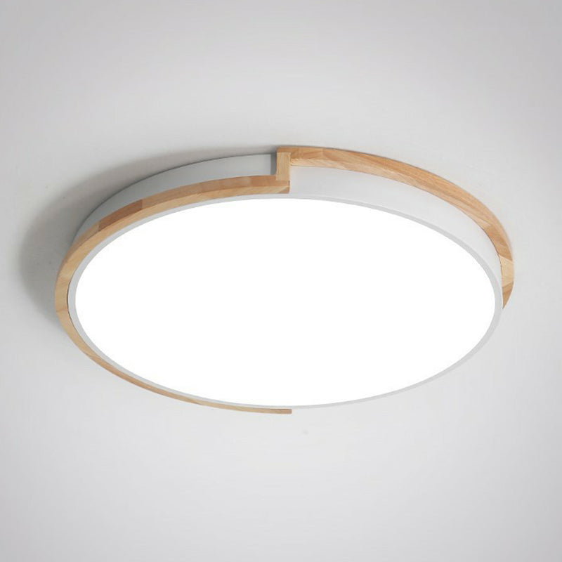Circular LED Flush Mount Minimalist Acrylic Living Room Flushmount Ceiling Light with Wooden Frame