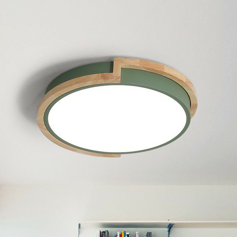 Circular LED Flush Mount Minimalist Acrylic Living Room Flushmount Ceiling Light with Wooden Frame