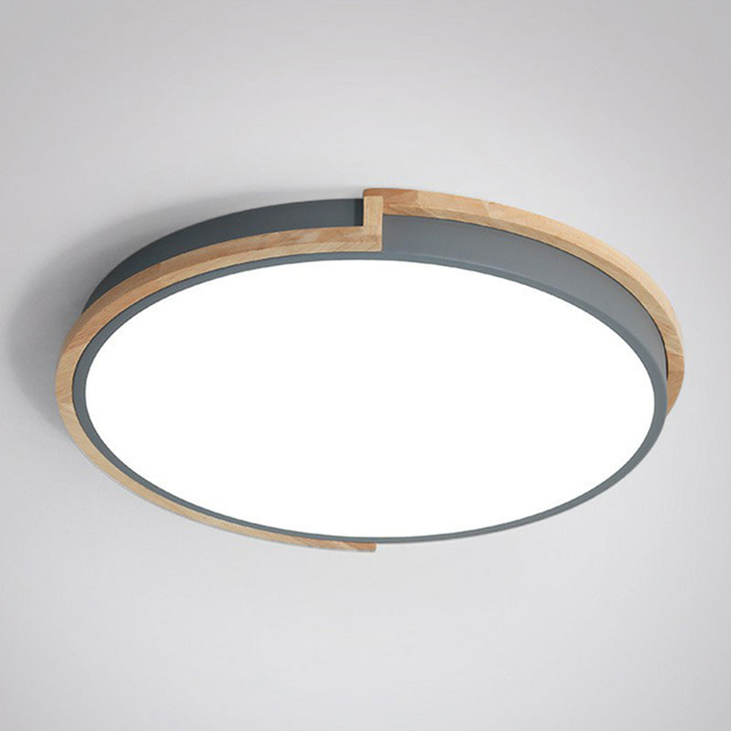 Circular LED Flush Mount Minimalist Acrylic Living Room Flushmount Ceiling Light with Wooden Frame