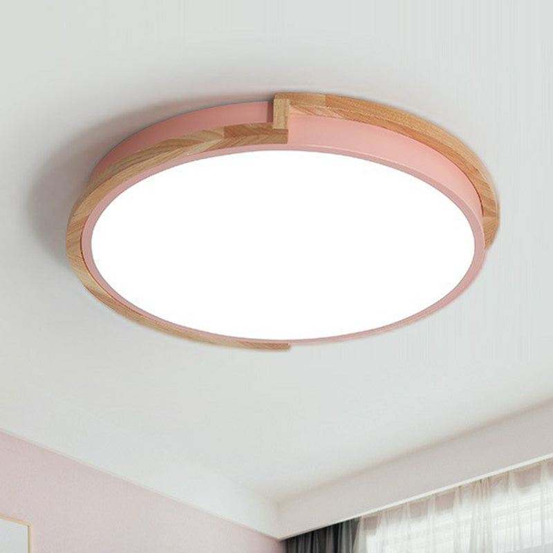 Circular LED Flush Mount Minimalist Acrylic Living Room Flushmount Ceiling Light with Wooden Frame