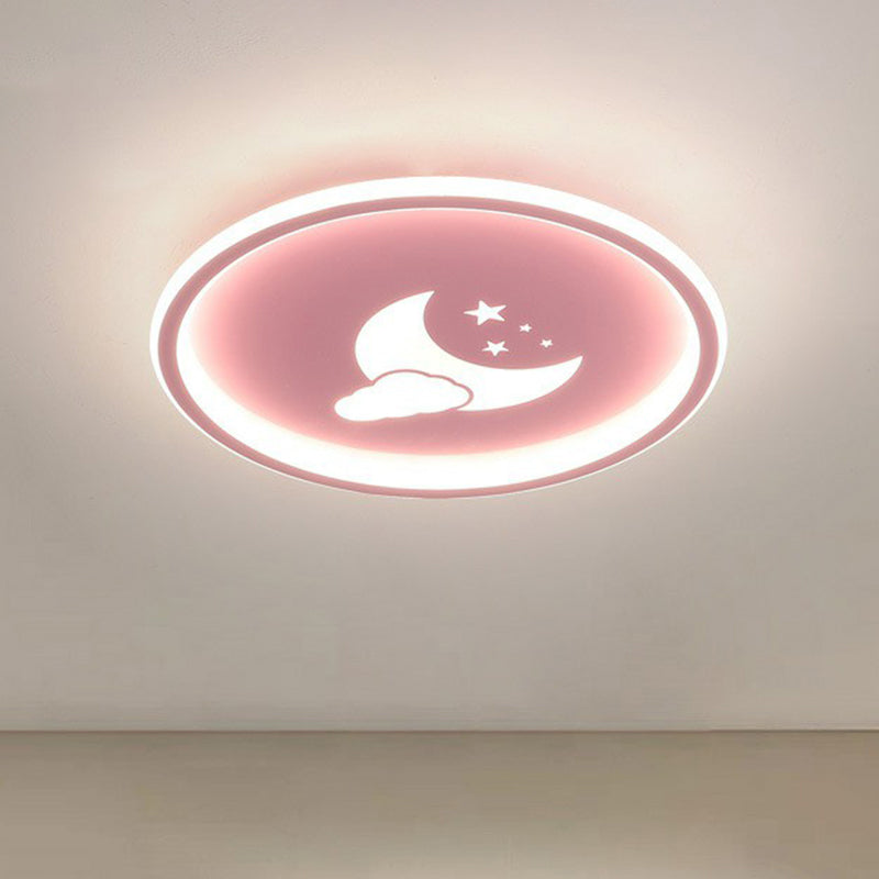 Metallic Ring Shaped LED Flush Mount Lighting Nordic Style Flush Mount Ceiling Light with Star and Moon Pattern