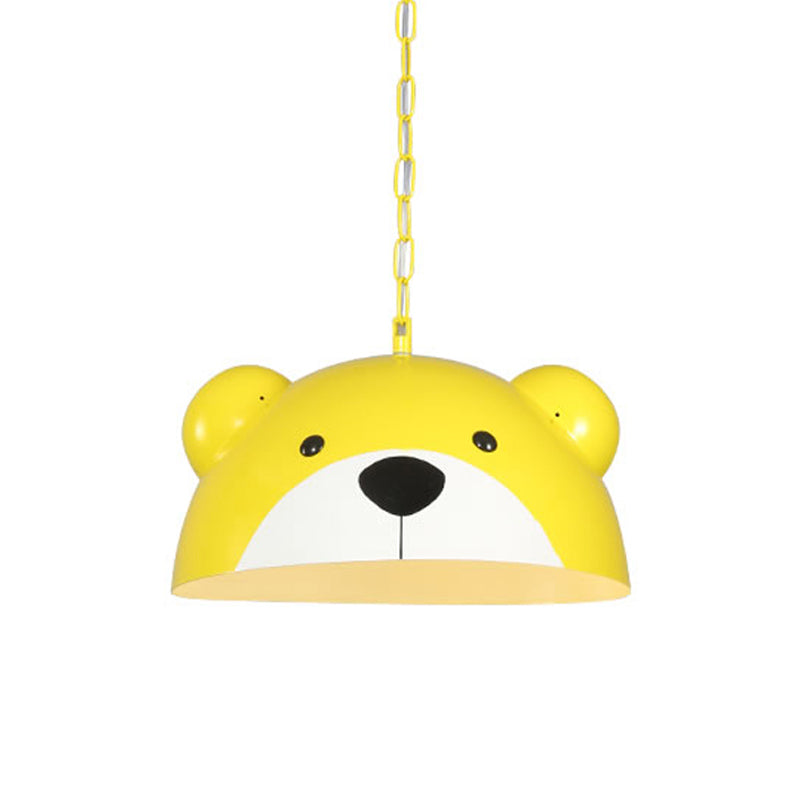 Lámpara de luz colgante de domo metálico 1 lámpara de colgación roja/amarilla clara con diseño de osos para niños dormitorio