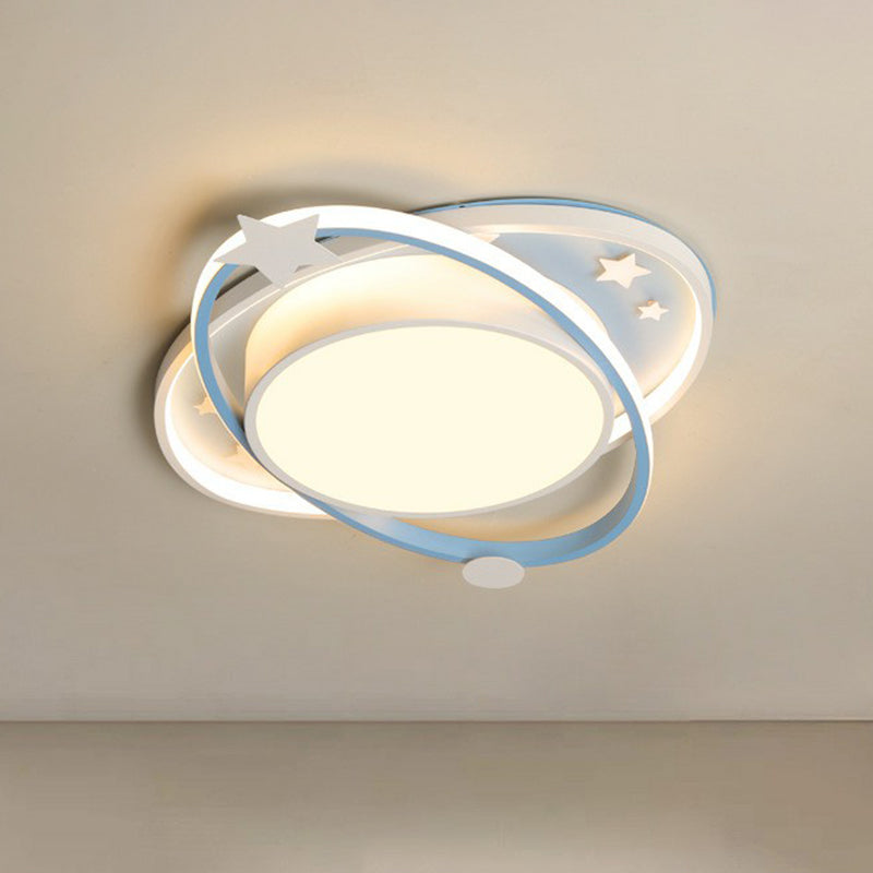 Ellipse Shaped Bedroom Flush Ceiling Light Metallic Kids LED Flush Mount Lighting Fixture with Decorative Star