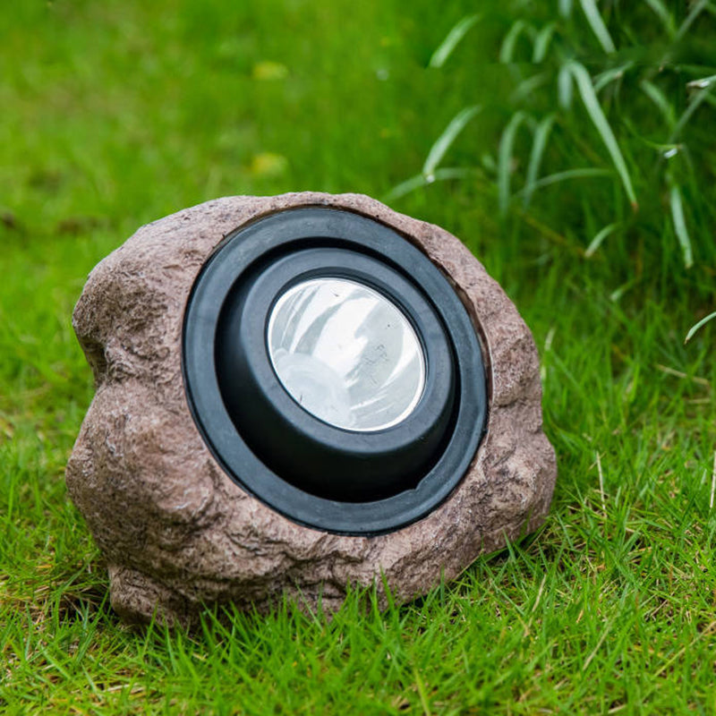 Plastic Artificial Stone Solar Pathway Lamp Contemporary Brown LED Lawn Spotlight