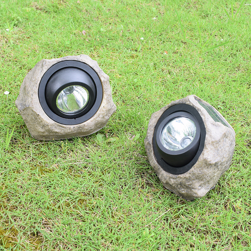 Stone Resin LED Lawn Spotlight Decorative Brown Solar Powered Ground Lighting for Garden