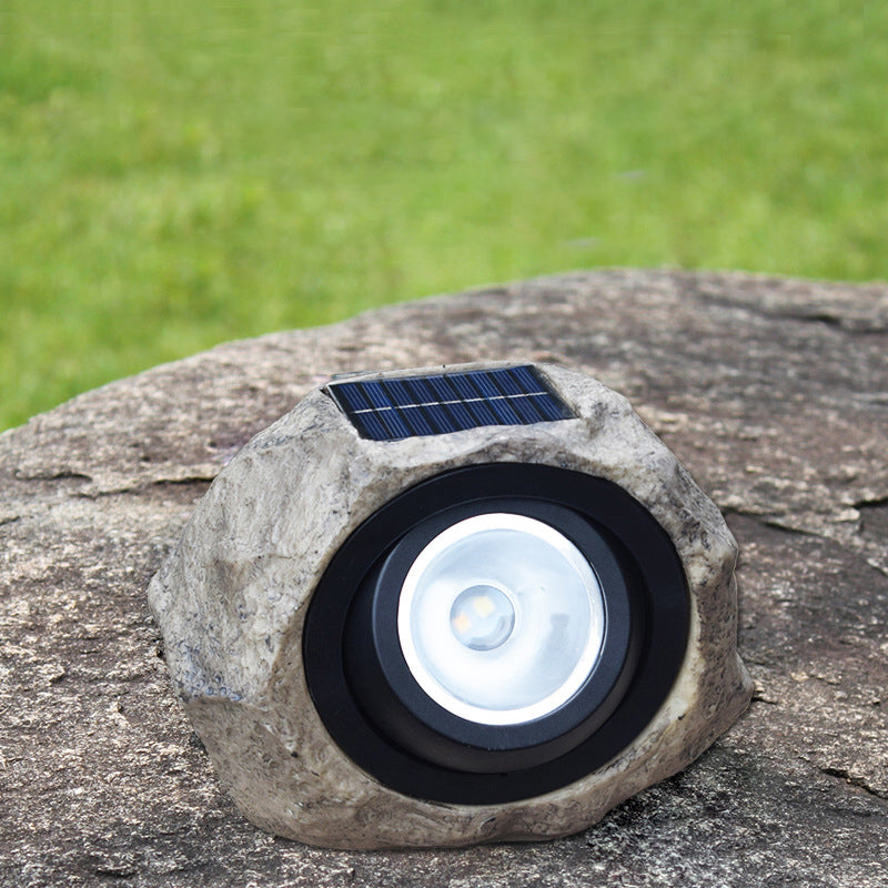 Stone Resin LED Lawn Spotlight Decorative Brown Solar Powered Ground Lighting for Garden