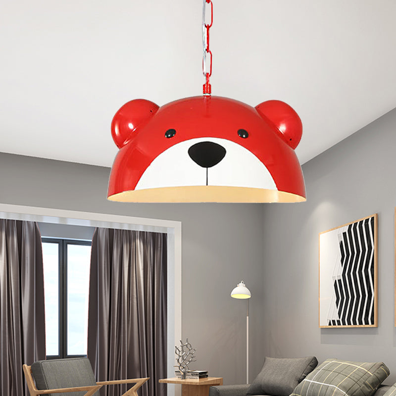 Lampada a sospensione a ciondolo a cupola metallica per bambini 1 lampada appesa rossa/gialla chiara con design per orso per la camera da letto per bambini