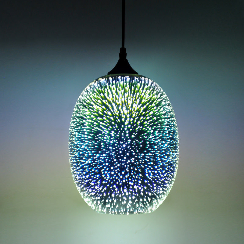 Pendre géométrique contemporain Lumière 3D Verre de feu à feu de salon Souce-bulbe Suspension Lumière en noir