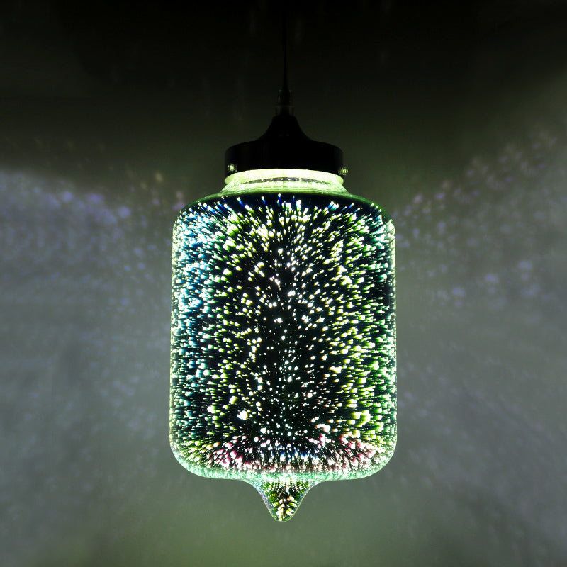 Pendre géométrique contemporain Lumière 3D Verre de feu à feu de salon Souce-bulbe Suspension Lumière en noir