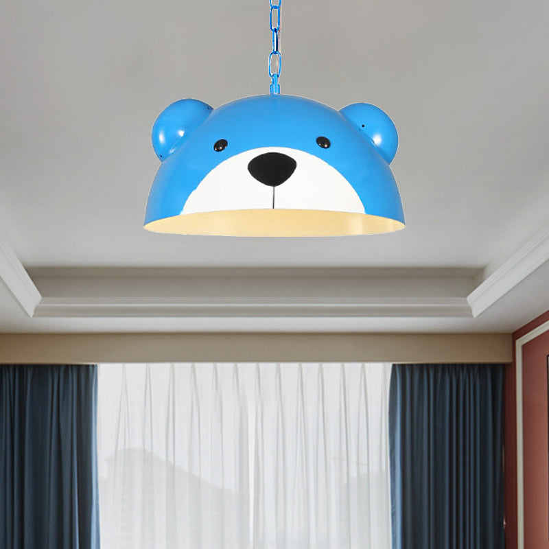 Lampada a sospensione a ciondolo a cupola metallica per bambini 1 lampada appesa rossa/gialla chiara con design per orso per la camera da letto per bambini