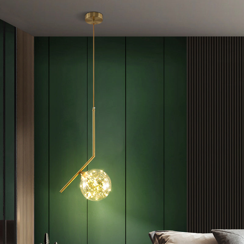 Globe Shape Ceiling Light Simplicity Clear Glass Bedroom LED Hanging Pendant Light in Brass