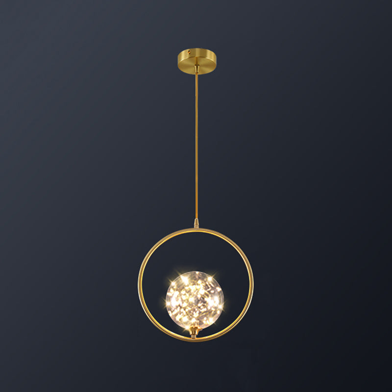 Globe Shape Ceiling Light Simplicity Clear Glass Bedroom LED Hanging Pendant Light in Brass