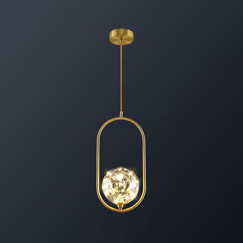 Globe Shape Ceiling Light Simplicity Clear Glass Bedroom LED Hanging Pendant Light in Brass