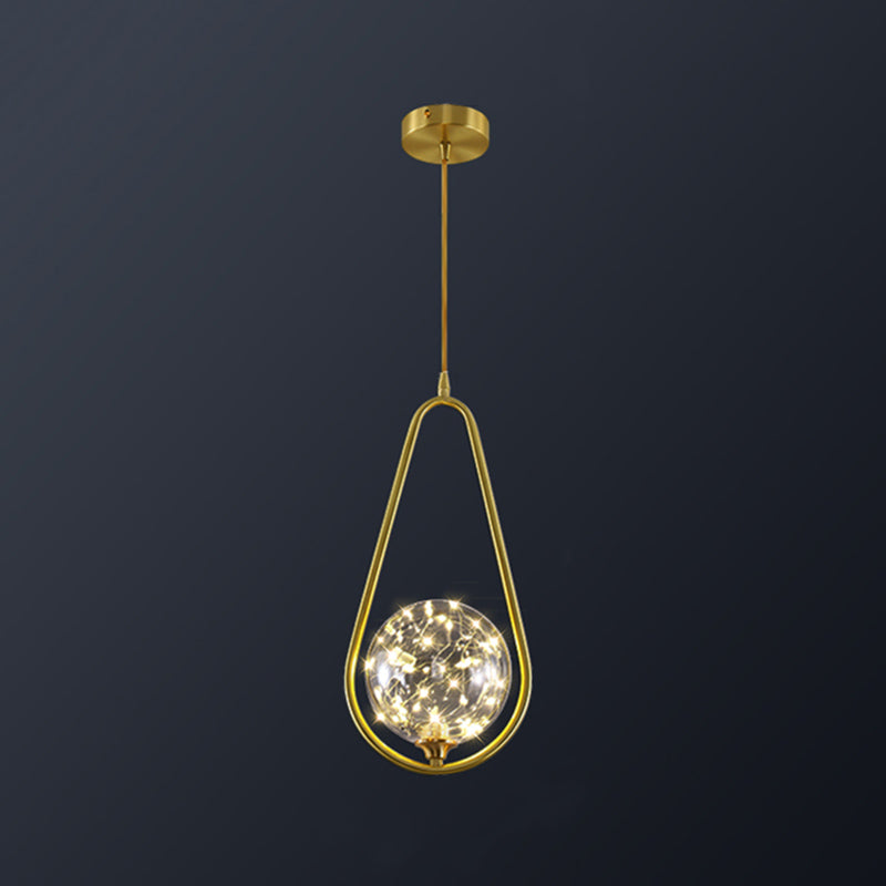 Globe Shape Ceiling Light Simplicity Clear Glass Bedroom LED Hanging Pendant Light in Brass