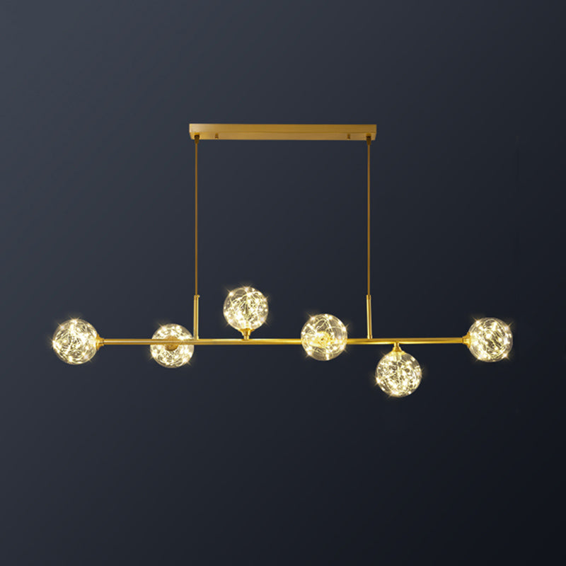 Clear Glass Sphere Shade Pendant Light Minimalist Brass LED Hanging Island Lighting