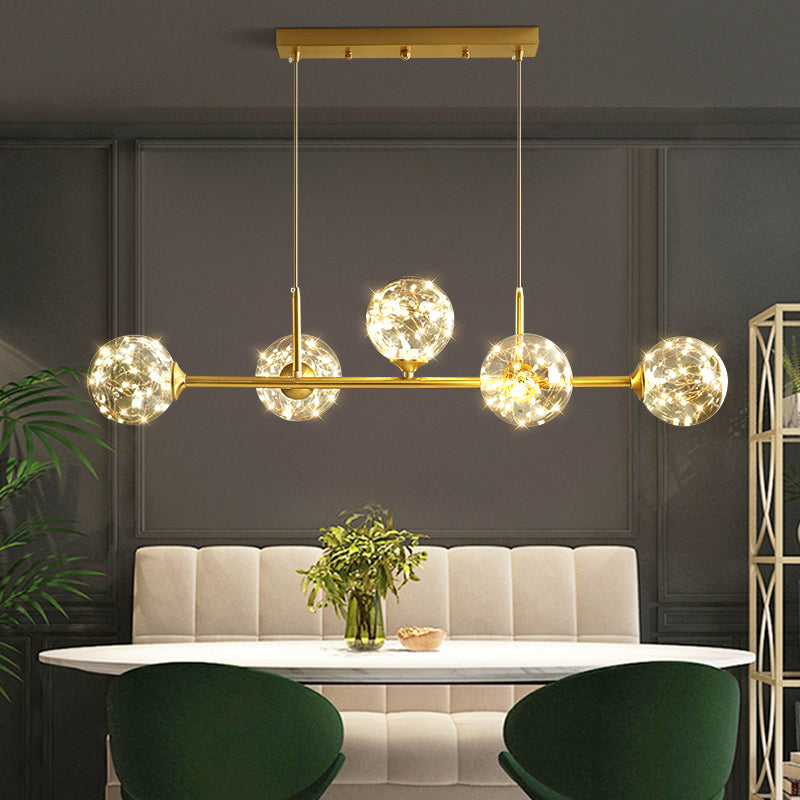 Clear Glass Sphere Shade Pendant Light Minimalist Brass LED Hanging Island Lighting