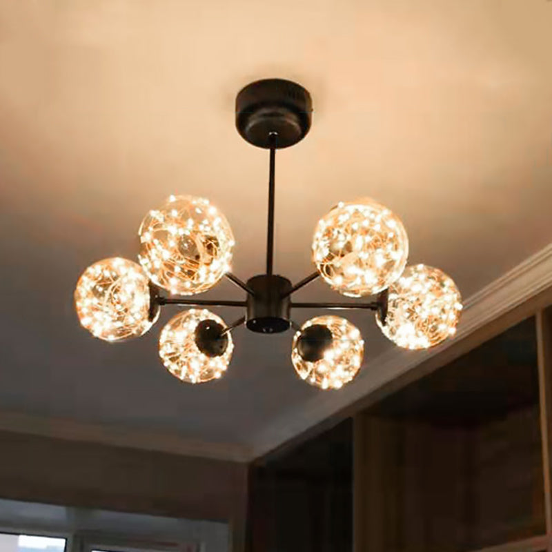 Globe Living Room LED Chandelier Light Clear Glass Modern Style Pendant Light Fixture