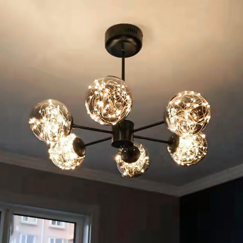 Globe Living Room LED Chandelier Light Clear Glass Modern Style Pendant Light Fixture
