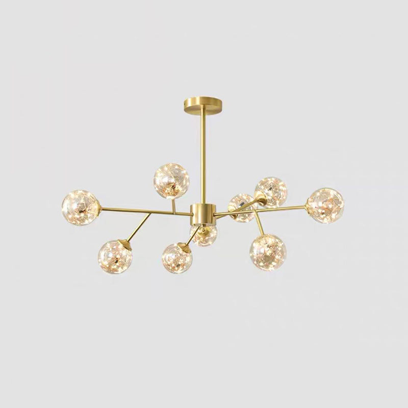 Branche en forme de salon LED Chandelier Pendant Light Metallic Modern Modern Hanging Light avec une teinte en verre sphère
