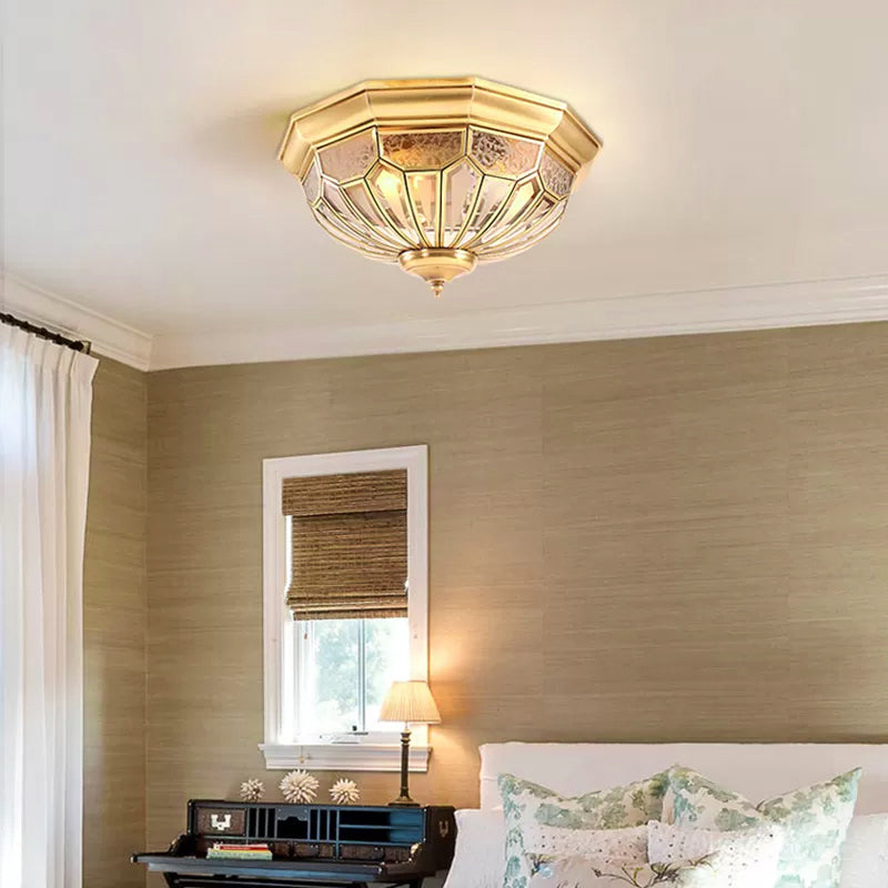 18"/21"/23.5" W Domed Shade Bedroom Flush Mount Lamp Classic Frosted Glass 3/4/6 Lights Gold Flush Light Fixture
